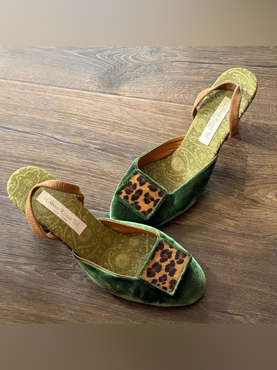 Olivia Rose Tal Shoes - Olivia Rose Tal Green Velvet & Leopard Fur Slingback Heels size 9